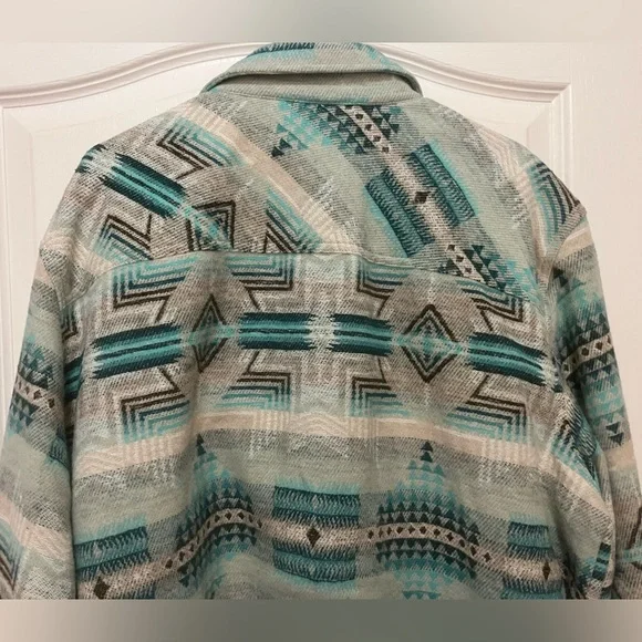 Rock & Roll Denim Men’s Beige Teal Turquoise Aztec Jacket Shacket, Size XXL, NWT - Picture 5 of 11